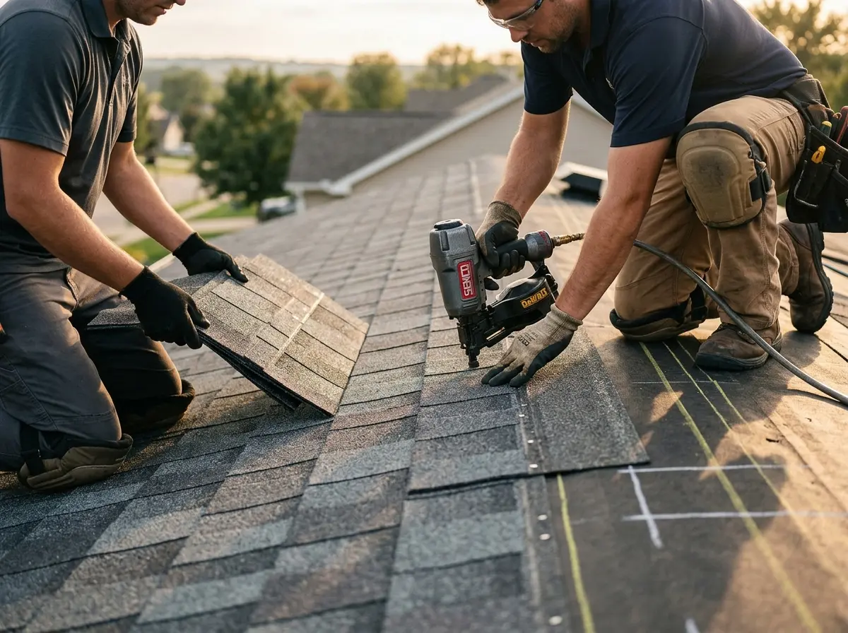 Professional roofer working on a residential roof in South Williamsport